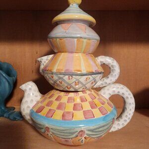 MacKenzie-Childs Hand-Painted Vintage 1996 Wallcourt Teapot Imrie Pattern 3-Piec